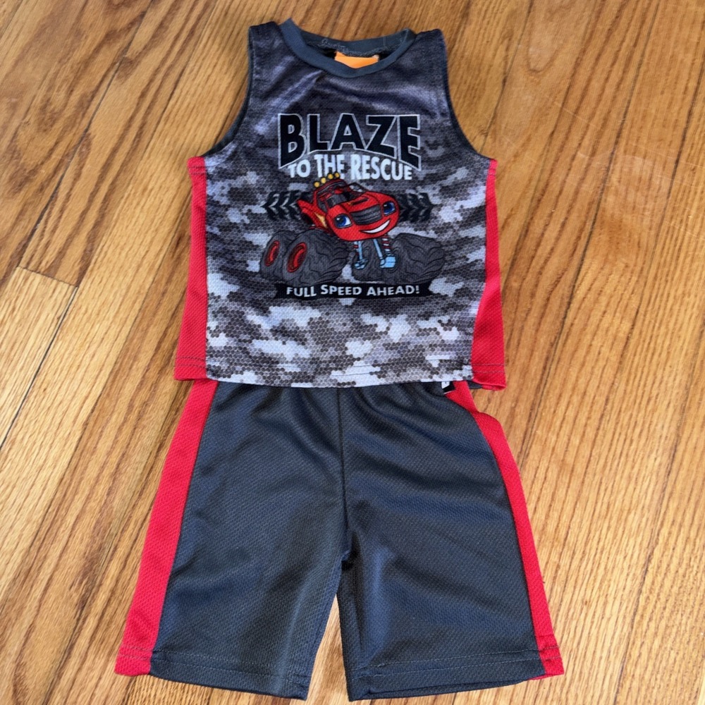 Nickelodeon Blaze Boys' Shorts And Sleeveless T-Shirt Gray/Red Set 2T‎